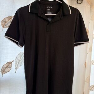 FLX Men’s Black Polo with White Trim — Performance Fabric